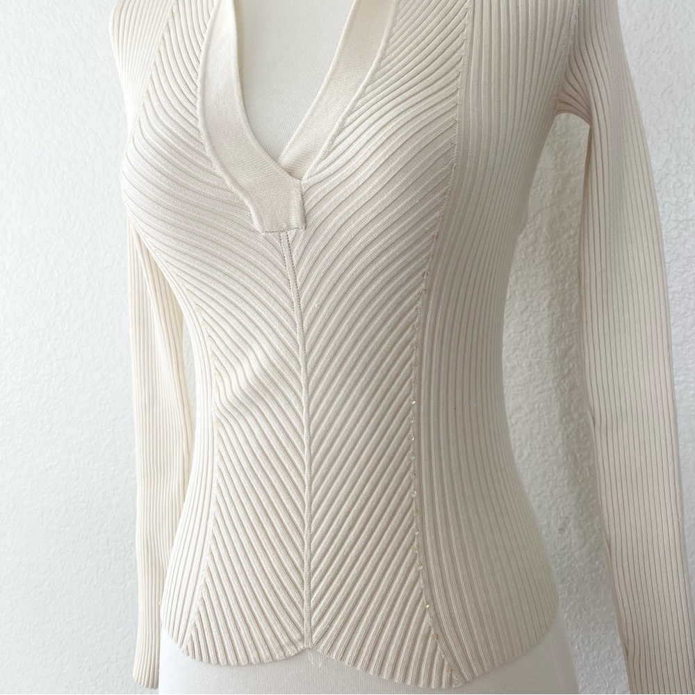 Cream Ribbed Long Sleeve Top - Picture 3 of 3